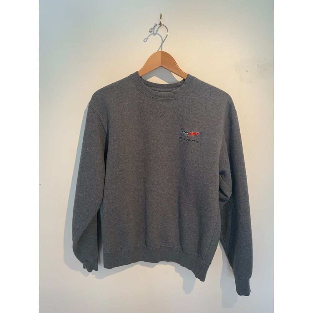 Corvette Embroidered Crewneck Sweatshirt Gray Graphic Logo Pullover Small